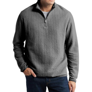 Men's Casual Solid Color Plaid Jacquard Loose Pullover Sweatshirt