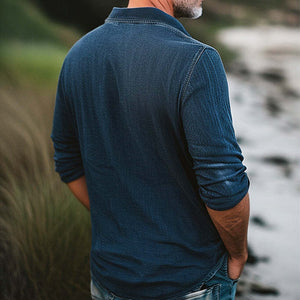 Bequemes Polo-T-Shirt aus Denim im Used-Look für Herren