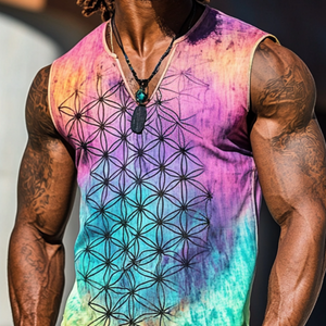 Men's Vintage Casual Flower Of Life Printed V-Neck Tank Top