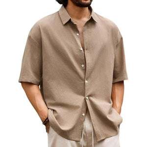 Men's Casual Solid Hawaiian Short Sleeve Shirt