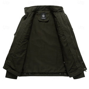 Herren-Cargojacke aus Baumwolle, Mantel, Seitentaschen, Reißverschluss vorne, reguläre Passform, Stehkragen