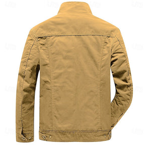 Herren-Cargojacke aus Baumwolle, Mantel, Seitentaschen, Reißverschluss vorne, reguläre Passform, Stehkragen