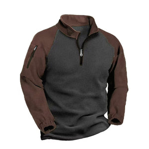 SWEATSHIRT AUS FLEECE MIT RAGLAN-REISSVERSCHLUSSTASCHE UND KONTRASTFARBE