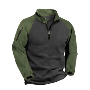 SWEATSHIRT AUS FLEECE MIT RAGLAN-REISSVERSCHLUSSTASCHE UND KONTRASTFARBE
