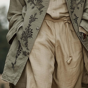 Men's Western Vintage Embroidered Long Sleeve Trench Coat