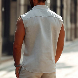 Men's Summer Cool Skin-Friendly Casual Cotton And Linen Sleeveless Set