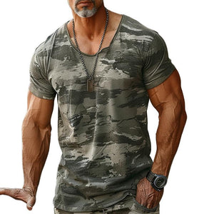 Men's Camouflage Print Round Neck Short Sleeve T-Shirt