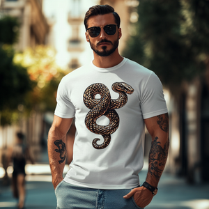 Men's Casual Cotton Snake Embroidery Round Neck Loose Short Sleeve T-Shirt