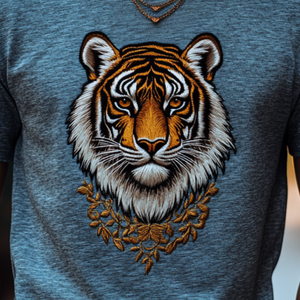 Men's Casual Cotton Tiger Embroidery Round Neck Loose Short Sleeve T-Shirt