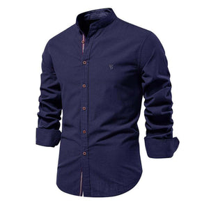Men's Cotton And Linen Casual Solid Color Long-sleeved Shirt