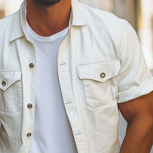 Men's Summer Loose Basic Lapel Short Sleeve Shirt