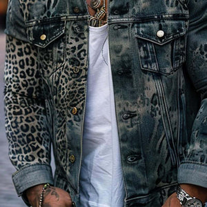 Herren-Truckerjacke aus Denim mit Leoparden-Ombré-Print
