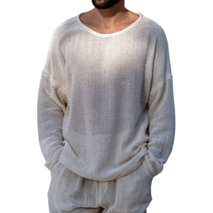 Men's Casual Fashion Round Neck Breathable Mesh Long Sleeve T-shirt