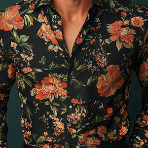 Men's Vintage Western Print Long Sleeve Shirt