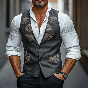Men's Vintage Floral Embroidered Vest