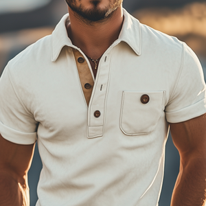 Herren Frühlingsmode Lässiges Slim Wildleder Splicing Kurzarm Poloshirt