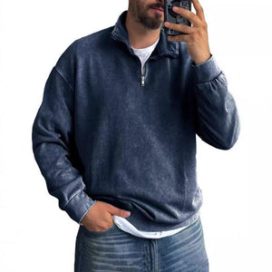 Einfarbiges Herren-Sweatshirt mit Revers und Reißverschluss