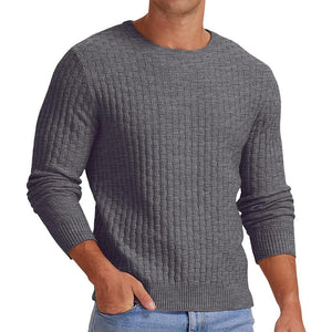 Men's Waffle Solid Color Crew Neck Pullover Knit Sweater