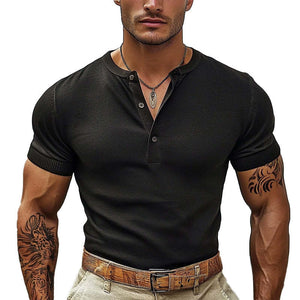 Men's Casual Henley Neck Short Sleeve T-Shirt