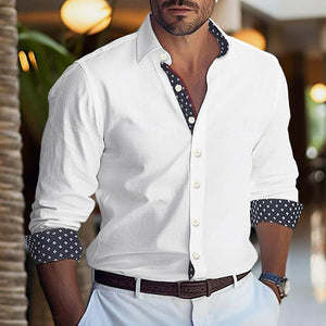 Men's Printed Colorblock Lapel Long Sleeve Shirt