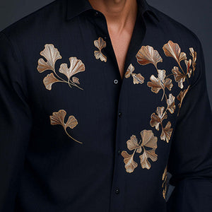 Men's Spring Embroidered Long Sleeve Business Casual Shirt