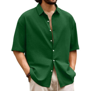 Men's Casual Solid Hawaiian Short Sleeve Shirt