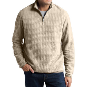 Men's Casual Solid Color Plaid Jacquard Loose Pullover Sweatshirt