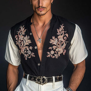 Kurzarmhemd mit Kontraststickerei für Herren