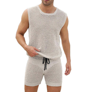 Men's Vacation Knitted Vest Shorts Two-Piece Set
