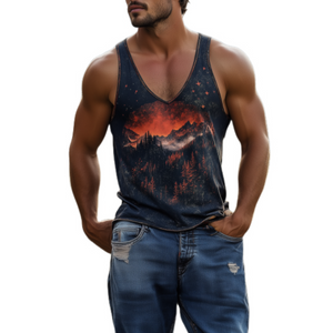 Men's Casual American Retro Yellowstone Park Series Printed Cotton Tank Top