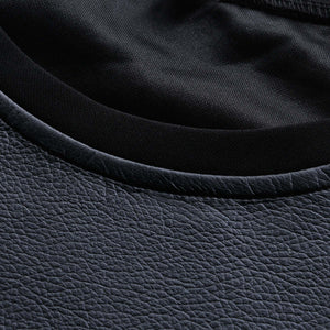 Herren-Langarm-T-Shirt mit Ledernähten, Reißverschluss und Rundhalsausschnitt (internes T-Shirt nicht im Lieferumfang enthalten)