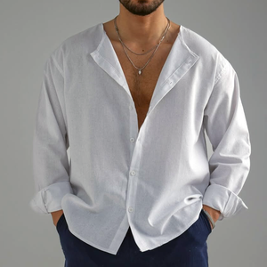 Men's Solid Loose Round Neck Long Sleeve Shirt