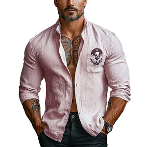 Men's Pirate Print Lapel Long Sleeve Shirt