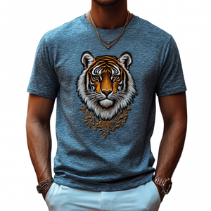 Men's Casual Cotton Tiger Embroidery Round Neck Loose Short Sleeve T-Shirt