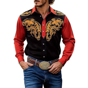 Men's Contrast Print Long Sleeve Shirt