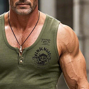 Herren-Tanktop mit V-Ausschnitt und Print in Armeegrün und schmaler Passform