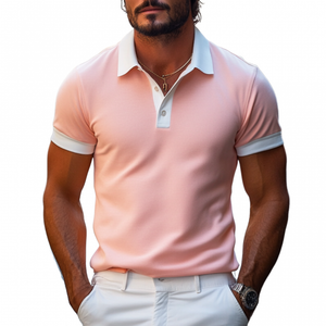 Lässiges, bequemes Poloshirt aus Baumwolle mit Colorblock-Revers und schmaler Passform für Herren, kurzärmelig