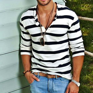 Lässiges, gestreiftes Langarm-T-Shirt mit Henley-Kragen für Herren