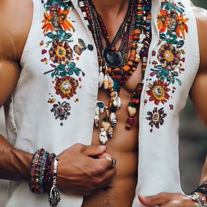 Men's Colorful Embroidered Hooded Tank Top