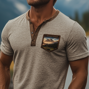 Men's Classic American Retro Yellowstone Park Series Henley Collar T-Shirt