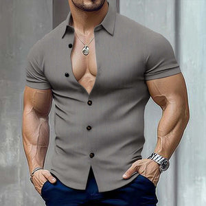 Men's Summer Business Textured Short Sleeve Slim Shirt