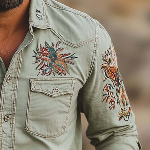 Lässiges Langarmhemd mit besticktem Revers für Herren