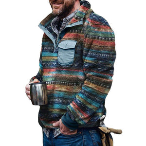 Herren Retro Casual Color Striped Flanell Stehkragen Sweatshirt