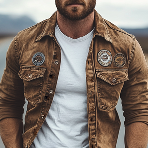 Herren Frühling Klassische Retro Casual Badge Dünne Arbeitsjacke