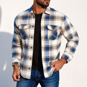 Men's Spring And Autumn Basic Lapel Plaid Long Sleeve Shirt