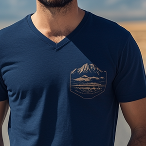 Lässiges Herren-T-Shirt aus Baumwolle mit V-Ausschnitt und bedruckter Yellowstone Park-Serie, kurzärmelig