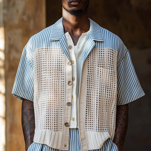 Men's Woven Hollow Stitching Short Sleeve Shirt