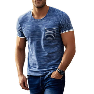 Lässiges Herren-T-Shirt aus Baumwollmischung mit Rundhalsausschnitt und Tasche, kurzärmelig