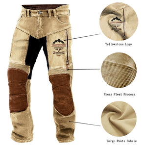 Herren Motorradhose Outdoor Vintage Washed Cotton Washed Hose mit Reißverschlusstasche