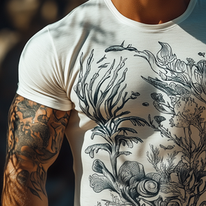 Herren Retro Casual Ocean Coral Element Bedrucktes Kurzarm-T-Shirt mit Rundhalsausschnitt